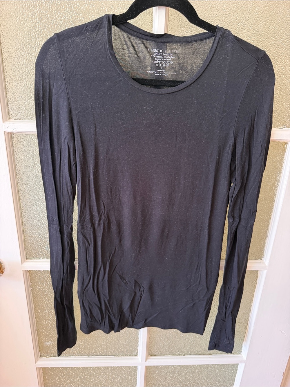 Majestic Black Long Sleeve Scoop Neck Tee
